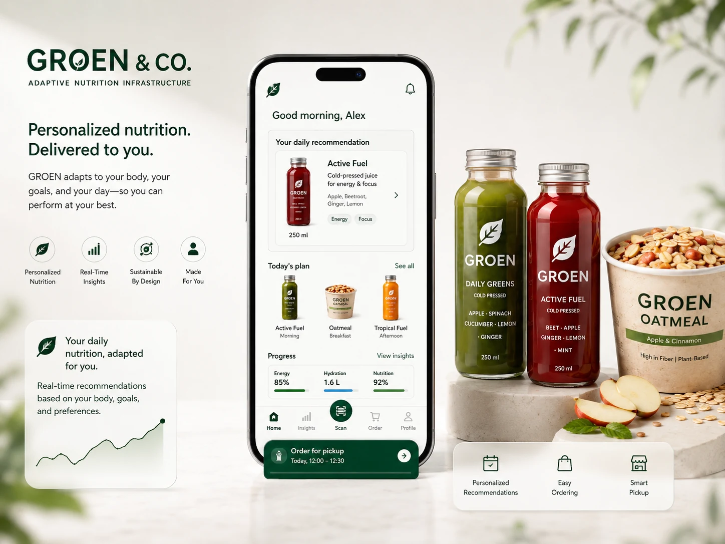 Groen mobile application with personalized recommendation and products